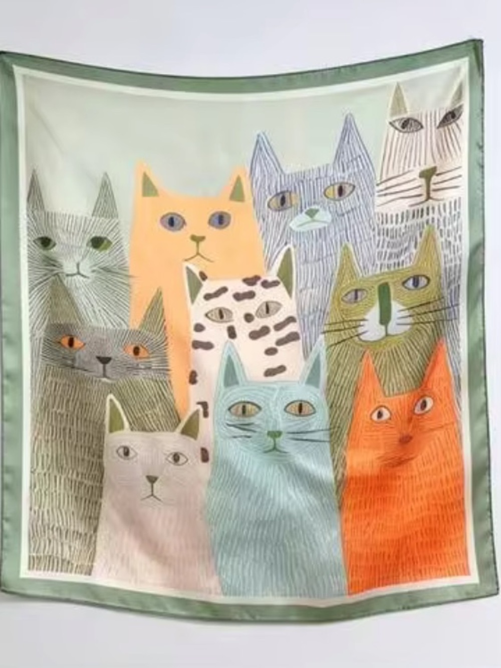 Colorful Cat Print Silky Scarf polyester approximately 27” x 27”